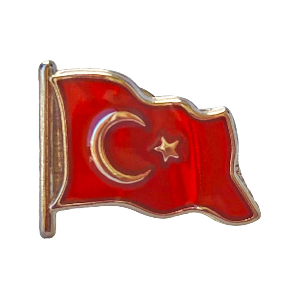 Türk Bayrağı Mineli Yaka Rozeti (İğneli)